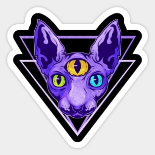 Vintage Vaporwave Purple Sphinx Cat With Third Eye Halloween Sticker